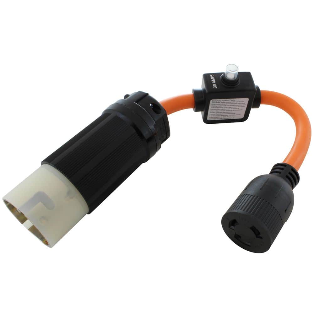 AC WORKS 50A SS2-50P/CS6365 Plug to 30A L6-30R Connector With 30A Inline Breaker 1.5 ft. 10 / 3 STW Indoor/Outdoor Cord in Orange (1)
