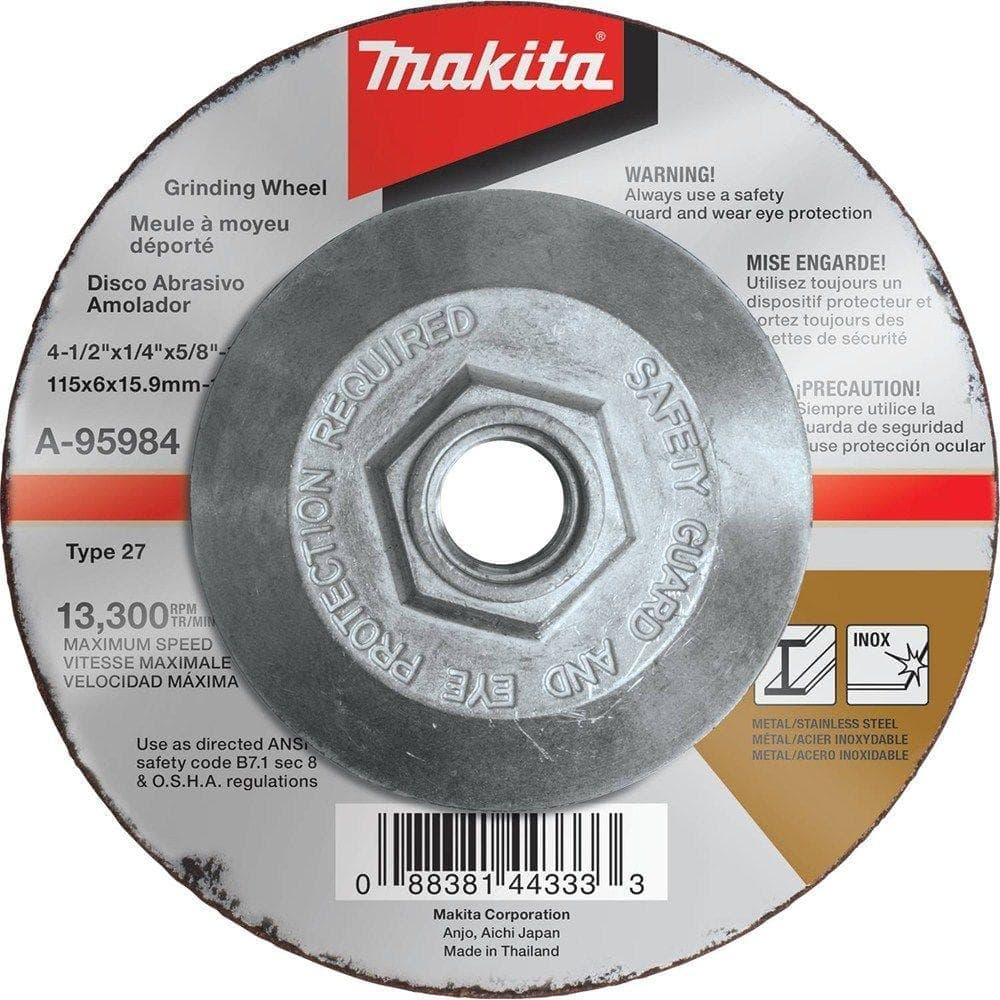 Makita 4-1/2 in. 1/4 in. 5/8 in. 36-Grit INOX Grinding Wheel for use with 4-1/2 in. angle grinders