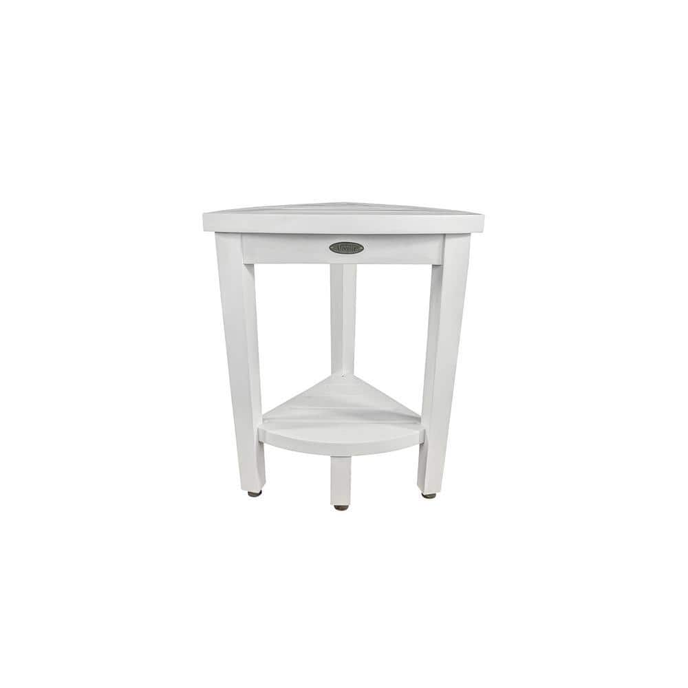 Unbranded Oasis Compact Teak Corner Shower Stool with Shelf in Driftwood