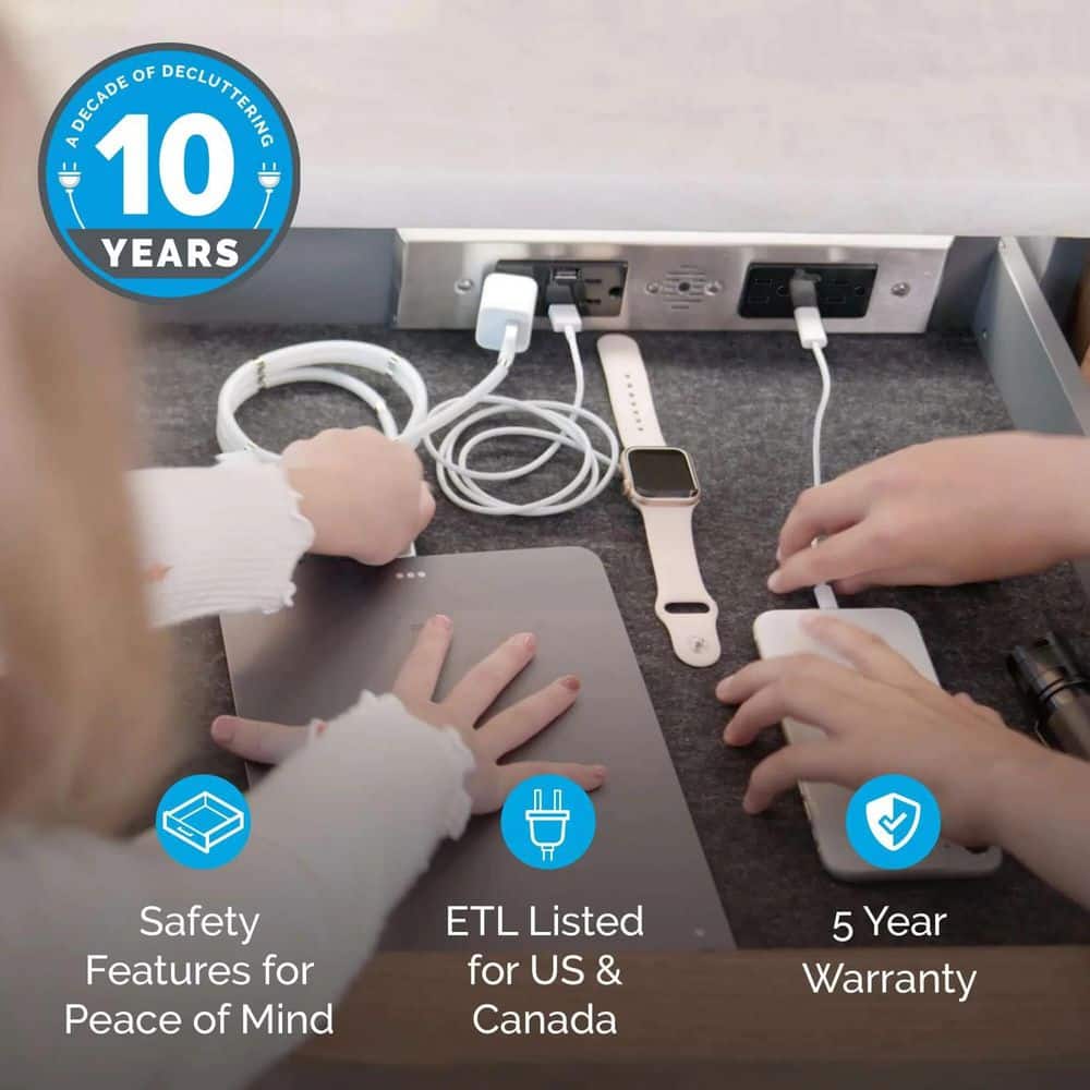 DOCKING DRAWER White 15 Amp Blade Duo In-Drawer Outlet with (2) 30-Watt USB-C, (2) USB-A and (4) AC Ports (3)