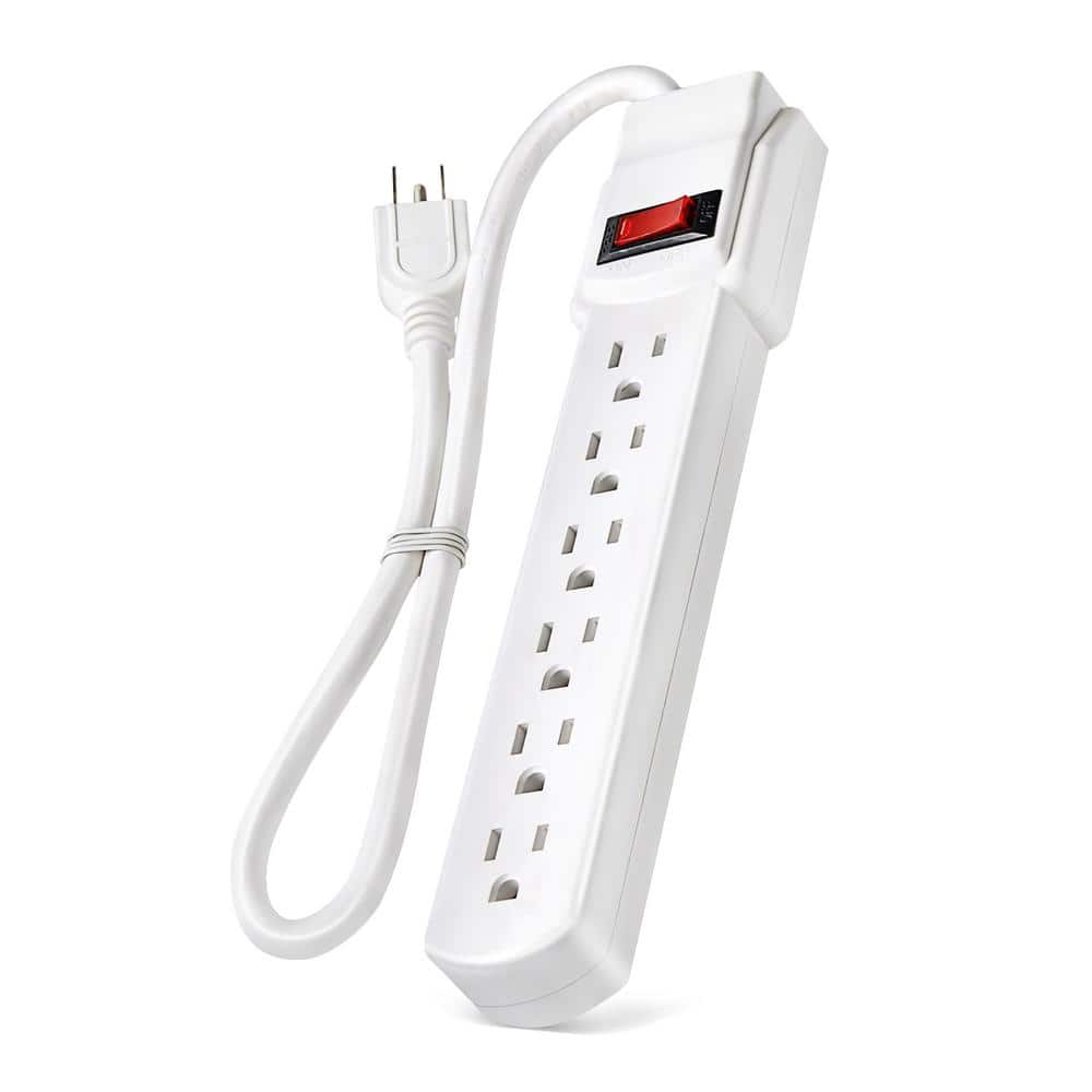 GRIP TIGHT TOOLS 6-Outlet Power Strip with 2.5 ft. Power Cord, White