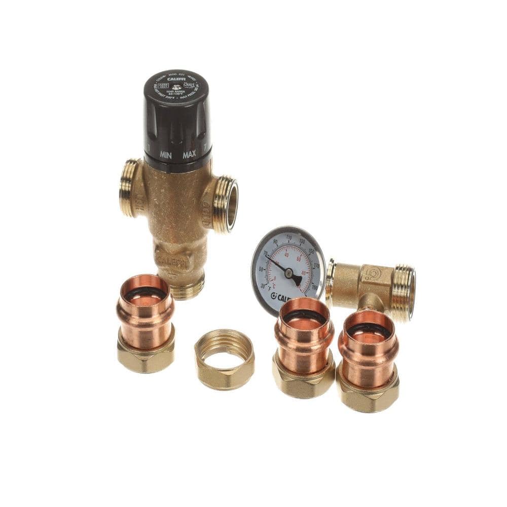 Caleffi 3-Way Thermostatic Mixing Valve Temperature Gauge Adjustable 1" Press Mixcal 521616A