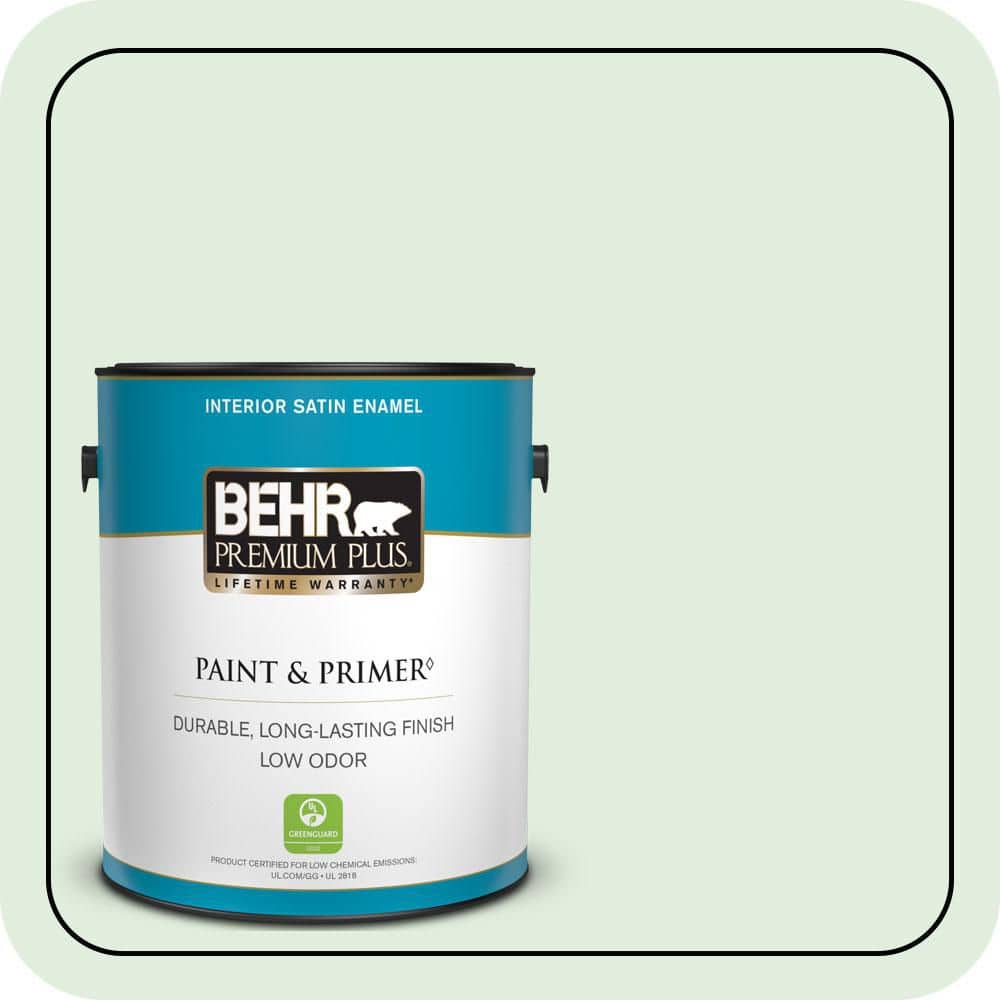 BEHR PREMIUM PLUS 1 gal. #460C-2 Spearmint Stick Satin Enamel Low Odor Interior Paint & Primer