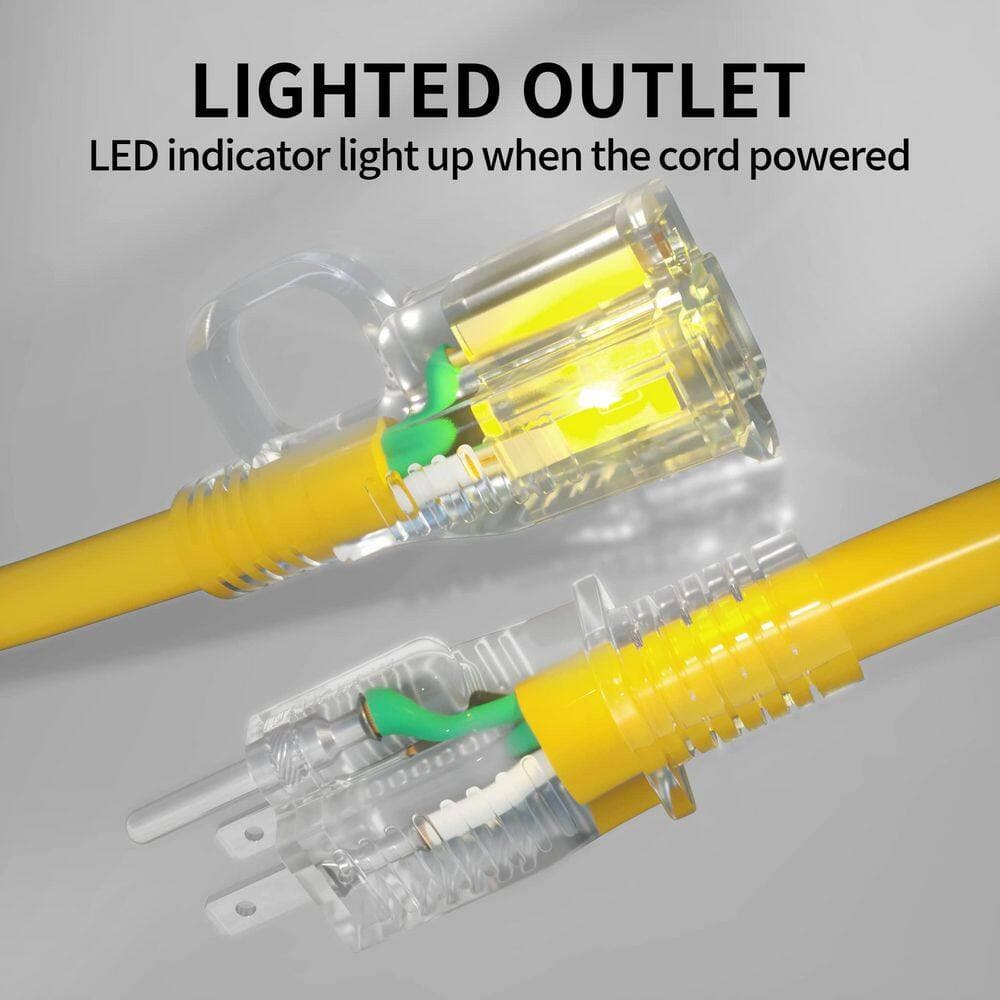 Unbranded 200 ft. 1875W 12-Gauge 1-Conductor SJTW Heavy Duty Outdoor Extension Cord Waterproof Lighted End Yellow Flexible (2)