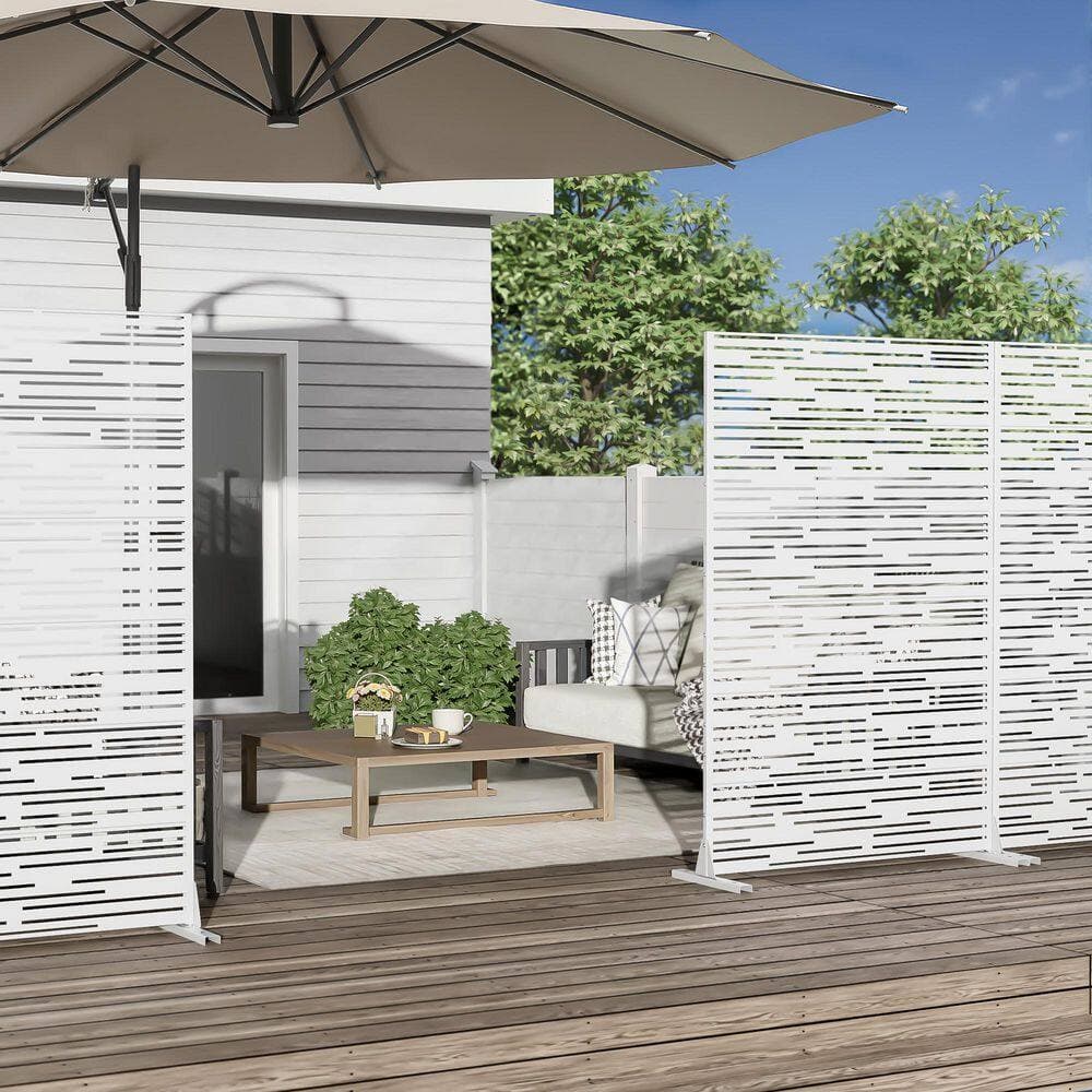 Dovelina 47 in. x 72 in. White Textured Metal Garden Screens Outdoor Privacy Screen (2)