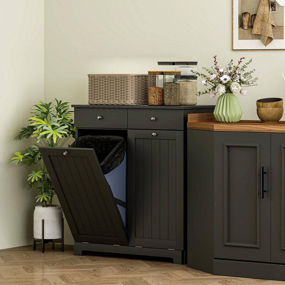 Buruis 30.7 in. W 15 in. D 35.4 in. H Bathroom Linen Cabinet with 2-Large Tilt-Out Laundry Hampers (2)