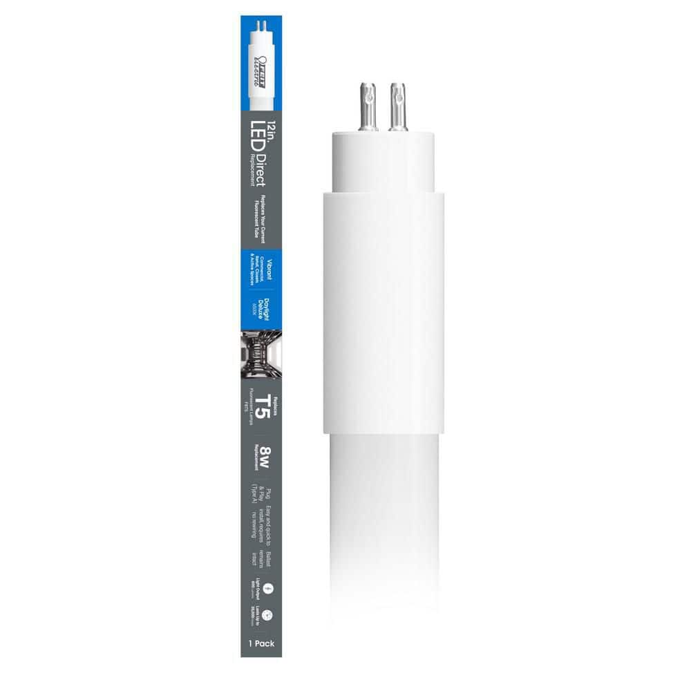 Feit Electric 6-Watt 12 in. T5 G5 Type A Plug and Play Linear LED Tube Light Bulb, Daylight Deluxe 6500K (2)