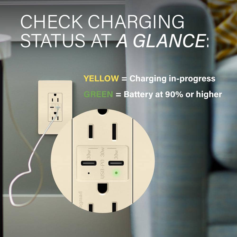 Legrand radiant Amp 125-Volt Tamper-Resistant Duplex Outlet with Ultra-Fast 6A PLUS 30W Power Delivery USB (2)
