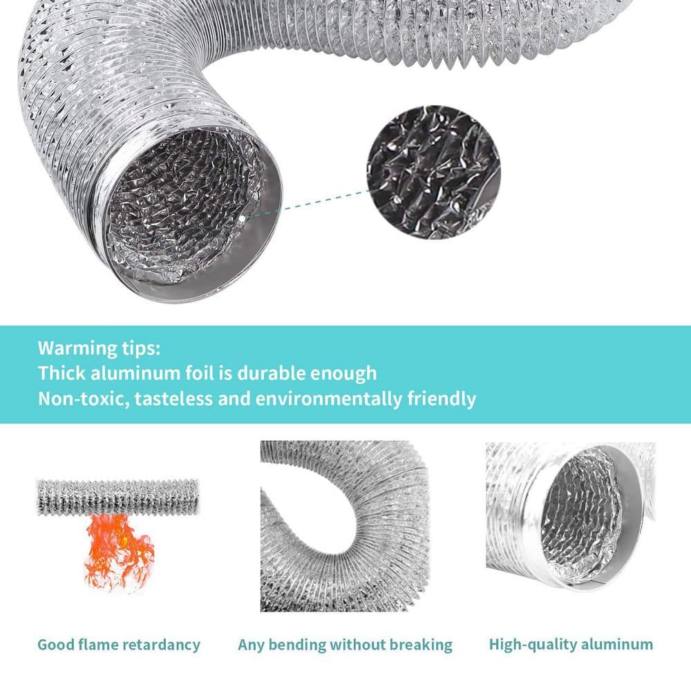 Laybus 4 in. x 25 ft. Silver Aluminum Dryer Vent, Hose Ducting Vent, Hose Flexible Foil Non-Insulated with 2 Clamps, 1Pcs (3)