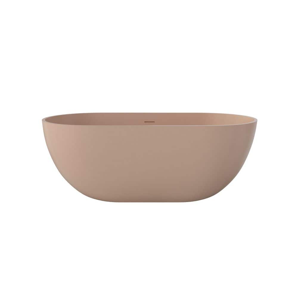 SJ STAR&JANE Kylie 59 in. x 29 in. Stone Resin Freestanding Bathtub Solid Surface Soaking Tub in Pink-Sand (1)