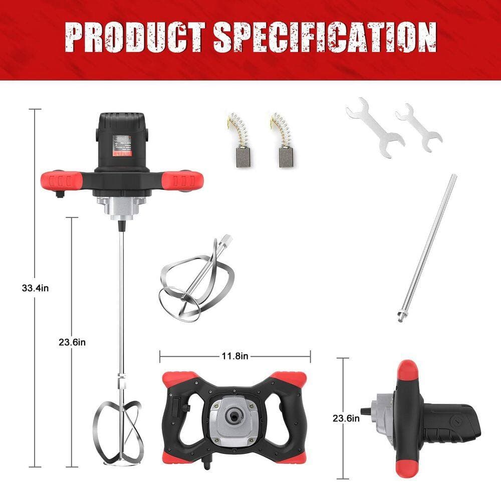 Laybus Black Steel 2100 W 110 V Portable Concrete Mixer, Adjustable 6 Speed, Handheld Mud Mixer for Motar,Paint, Grout (2)