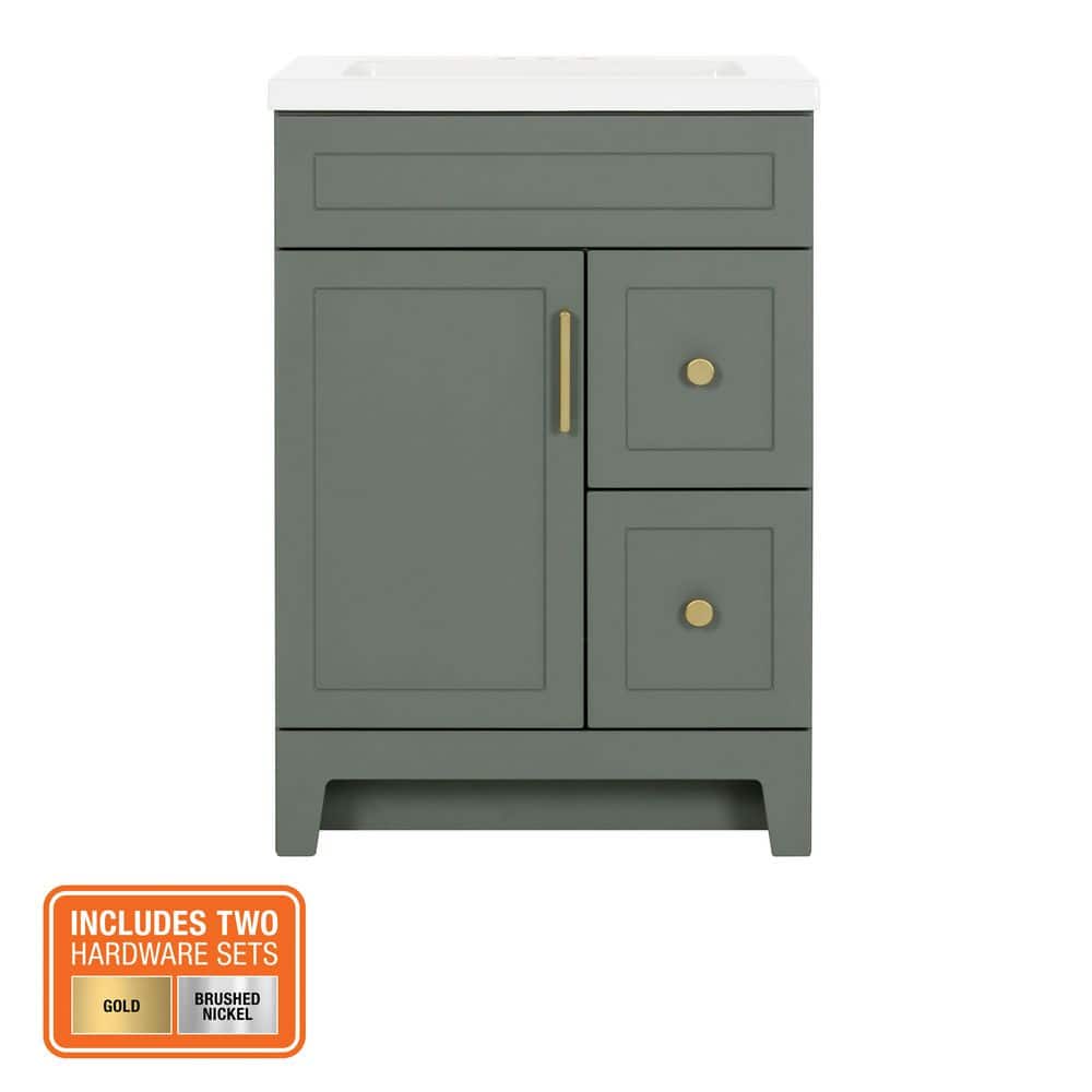 Glacier Bay Chasbury 25 in. Single Sink Palm Green Freestanding Bath Vanity with White Cultured Marble Top (Assembled) (3)