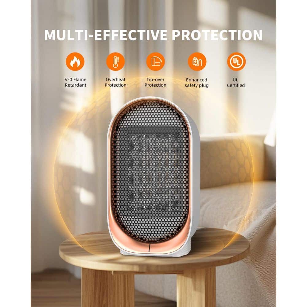 Unbranded 800W White Indoor Electric Mini Space Heater with Overheat and Tip-Over Protection for Bedroom Office Desk (3)
