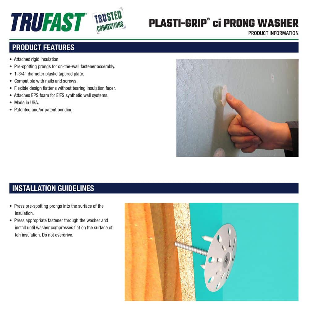 TruFast 1.75 in. Plasti-Grip Ci Prong Insulation Washer 250 EA White (3)