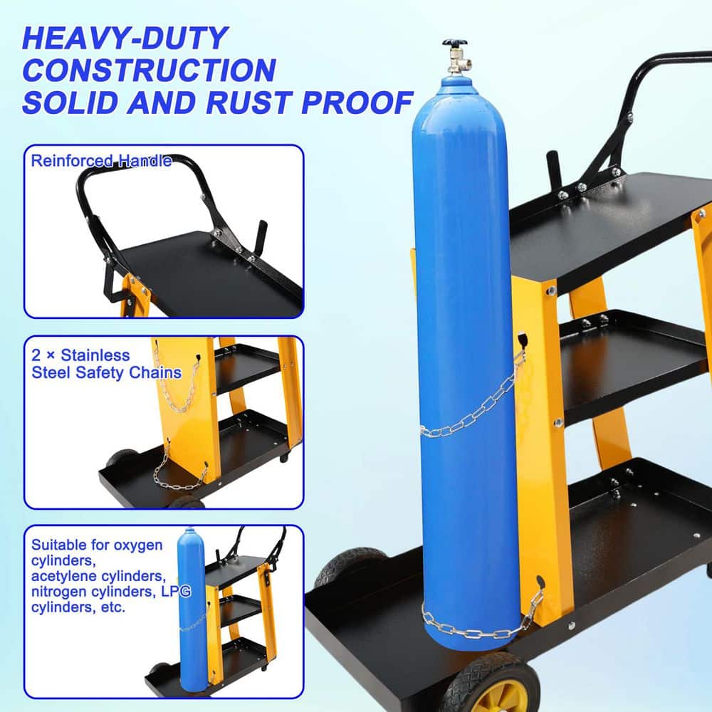 Oerbin Multi Function 3 tier Welding Cart. gas bottle and accessory storage for Tig Mig Welder and Plasma Cutter (3)