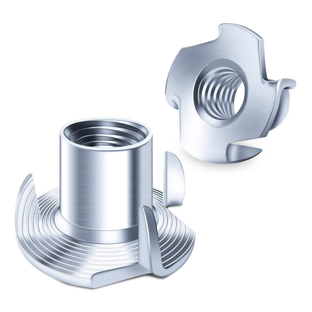 MYWISH 3/8 in.-16 Zinc Plated T-Nuts (50-Pack) for Bolts, Caster Wheels, and Furniture-4-Jaw Tee Nuts, Steel Assortment