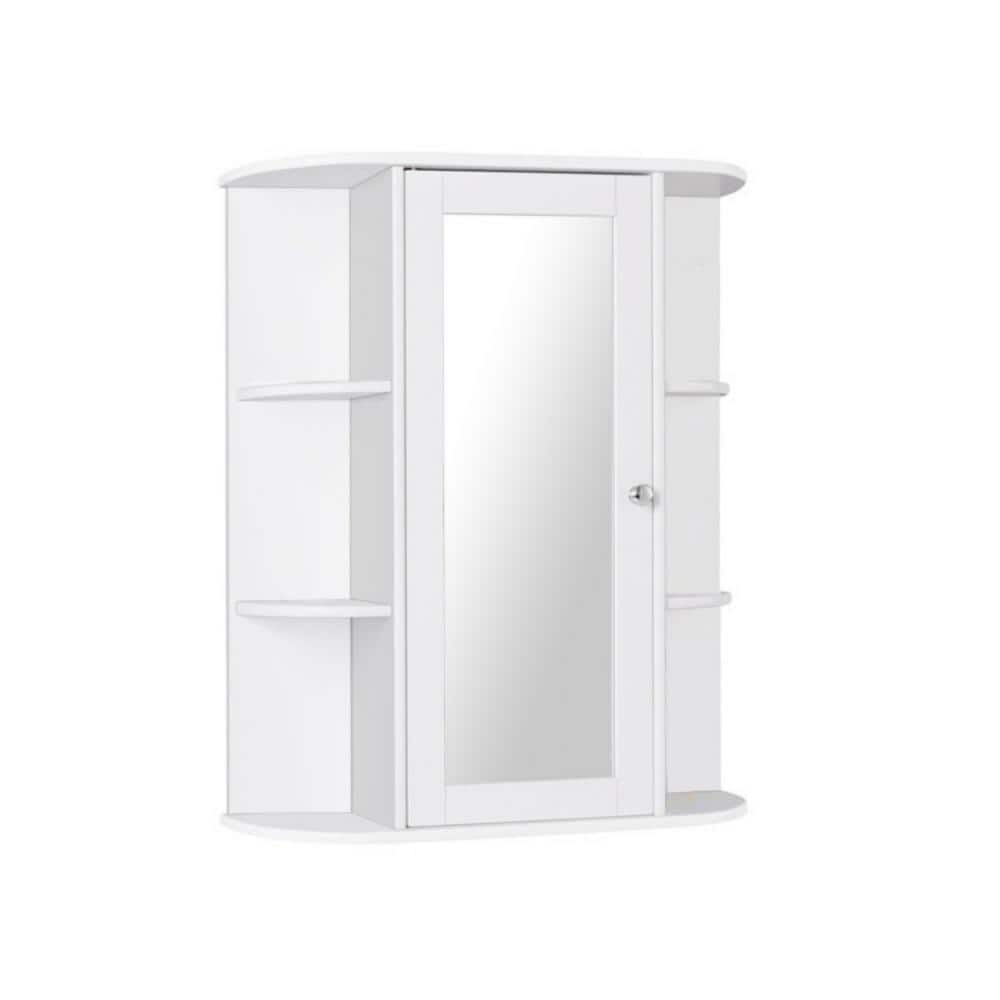 Bunpeony 23.5 in. W x 6.5 in. D x 28 in. H Single Door Shelves Bathroom Storage Wall Cabinet in White with Mirror