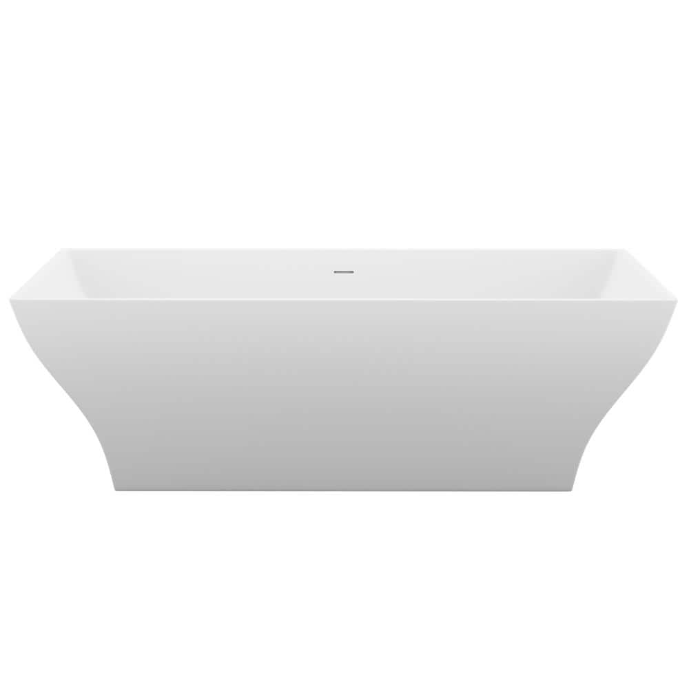 ANZZI Crema Series 71 in. x 32 in. Flat Bottom Solid Surface Freestanding Soaking Bathtub with Center Drain in Matte White (3)