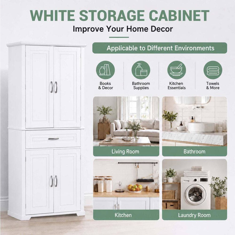 Bezeit 30 in. W 15.7 in. D 72 in. H MDF Freestanding Linen Cabinet with 4 Doors, 1 Drawer and Adjustable Shelf (3)