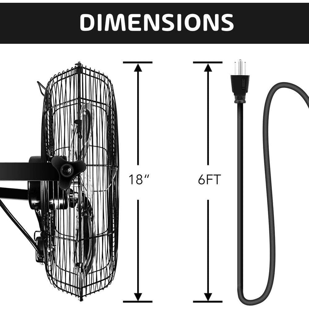 Tidoin 18 in. 3-Speed High Velocity Black Indoor Wall Mount Fan (2)