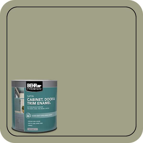 BEHR PREMIUM 1 qt. #AE-35 Shaded Moss Satin Enamel Interior/Exterior Cabinet, Door & Trim Paint (2)