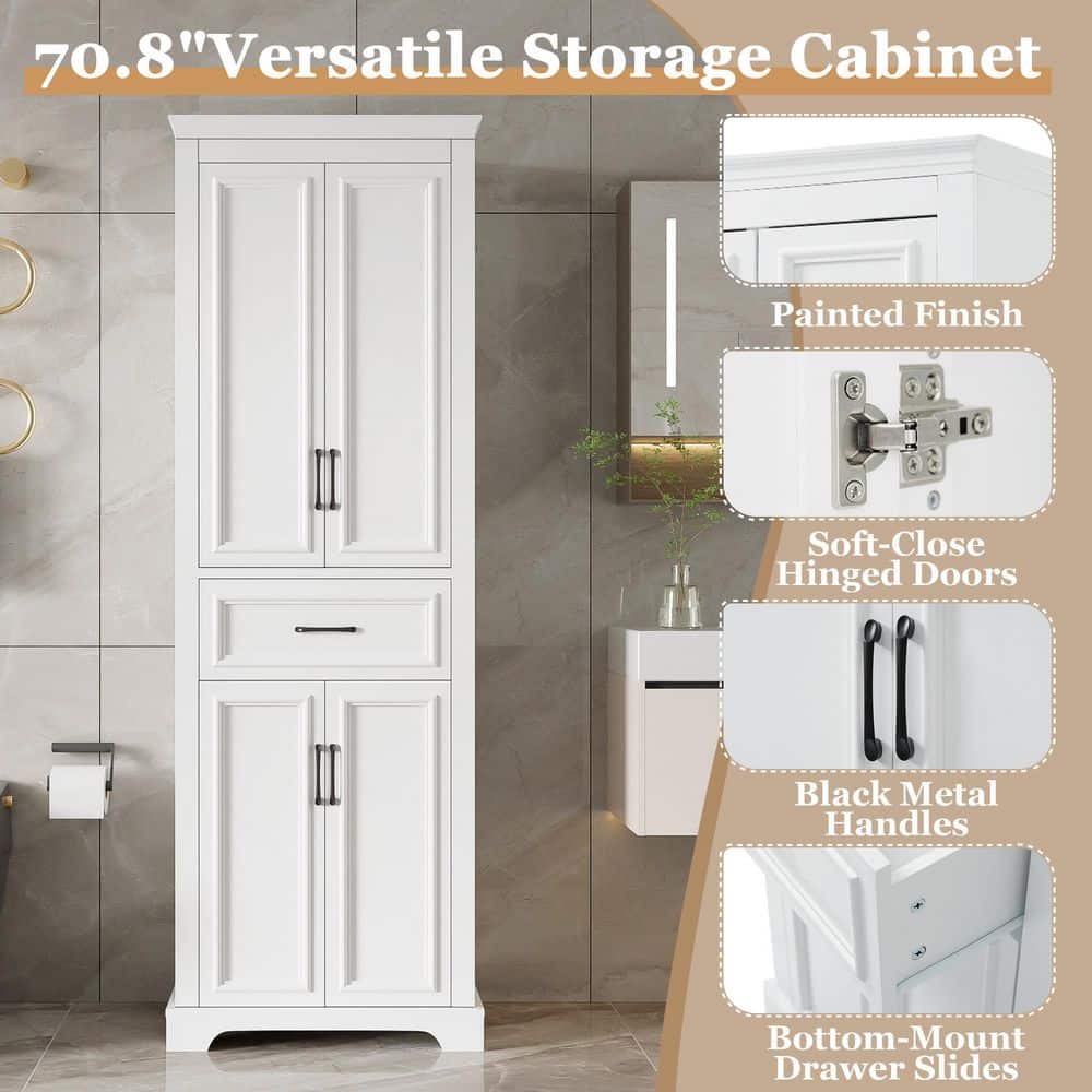 Ximuprmy Modern 24 in. W x 16 in. D x 70.8 in. H White Freestanding Linen Tower Cabinet with Drawers and Adjustable Shelves (3)