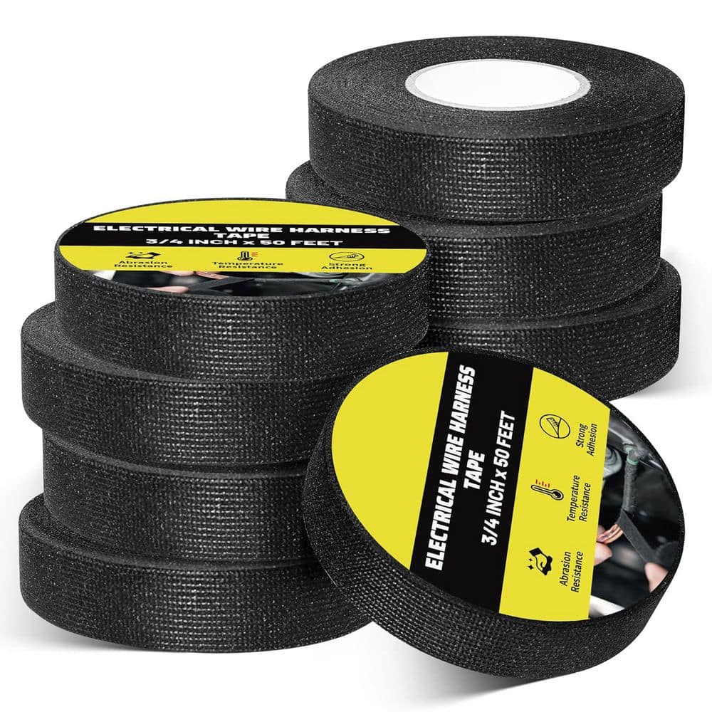 Yichuhaoxi ¾ in. x 50 ft. Electrical Tape Wire Harness Cloth Tape Black 8-Pack (1)