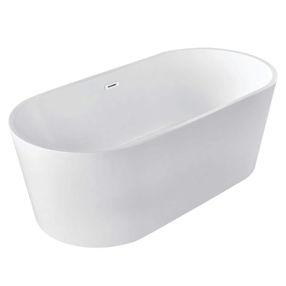 Kingston Brass Aqua Eden 59 in. x 30 in. Acrylic Freestanding Soaking Bathtub in White with Drain (1)