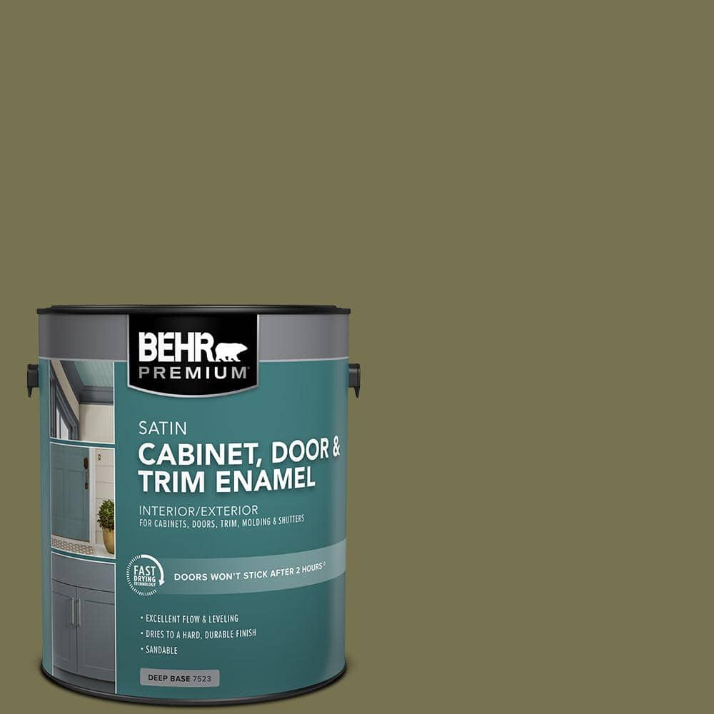 BEHR PREMIUM 1 gal. #S350-6 Truly Olive Satin Enamel Interior/Exterior Cabinet, Door & Trim Paint (1)