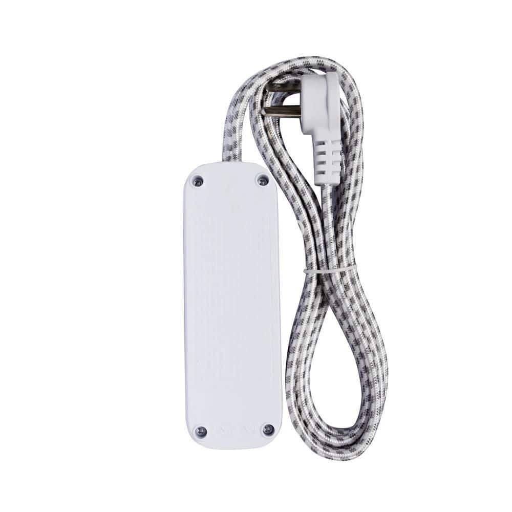 HDX 6 ft. 2-Outlet Braided Cord Power Strip with 1 USB-A and 1 USB-C, White (3)