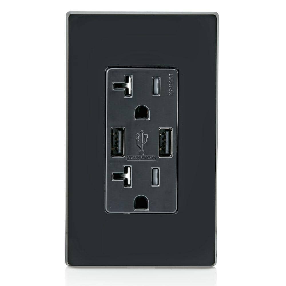 Leviton Decora Tamper Resistant Duplex Outlet and 3.6 Amp USB Outlet Charger, T5832-E (2)