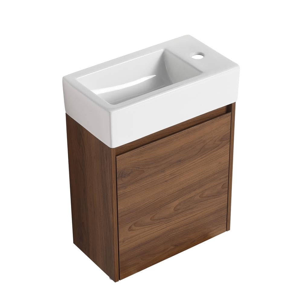 Zeus & Ruta 16.1 in. W x 8.9 in. D x 22.8 in. H Single Sink Bathroom Vanity in Dark Brown with White Ceramic Top For Small Bathroom (2)