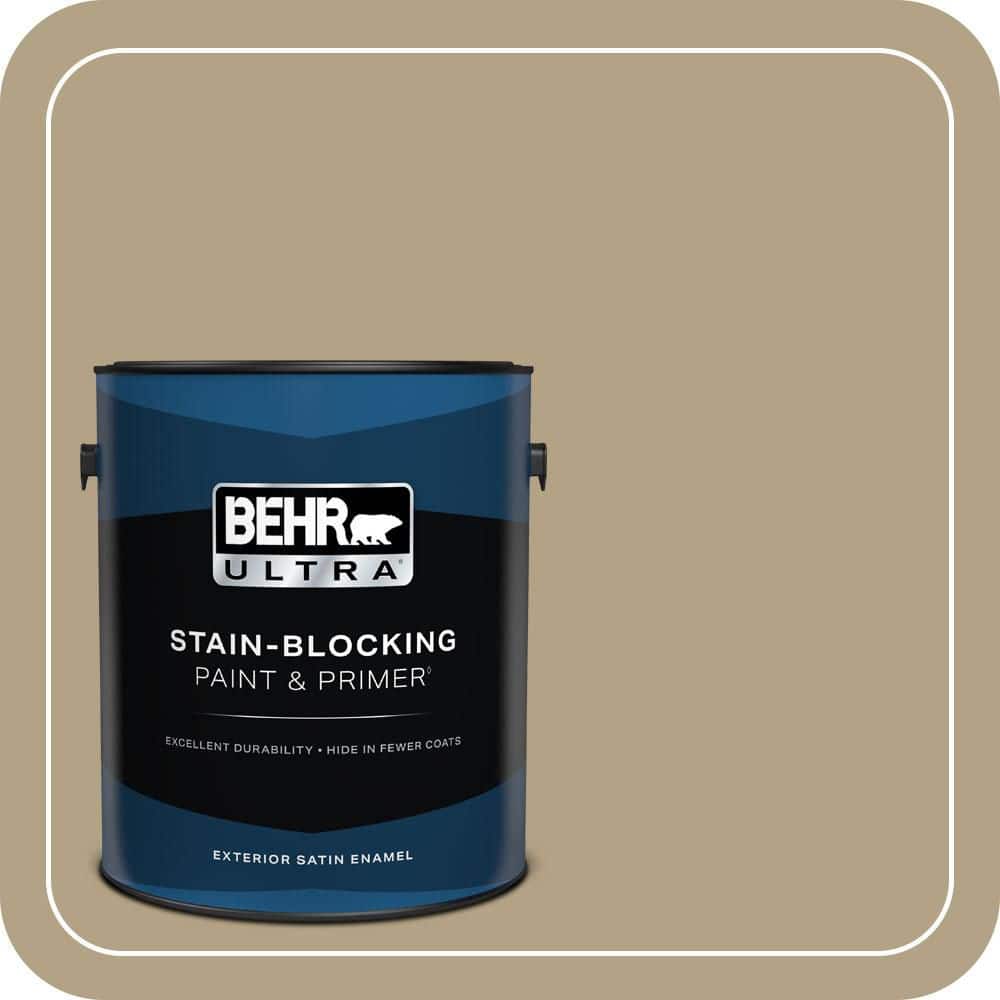 BEHR ULTRA 1 gal. #PPU8-07 Chamois Tan Satin Enamel Exterior Paint & Primer