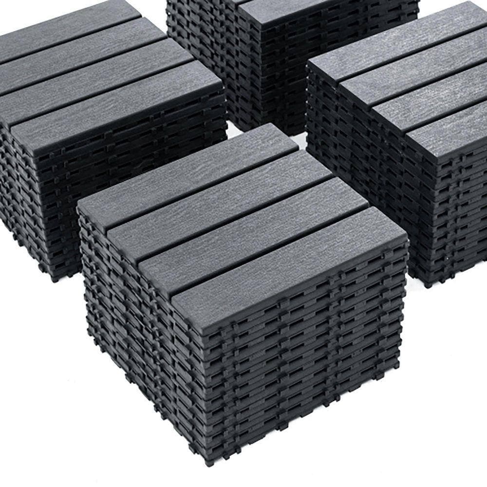 WRIGHTMASTER 1 ft. x 1 ft. Quick Deck PVC Plastic Interlocking Deck Tile in Dark Gray (44 sq. ft. per Box) (3)