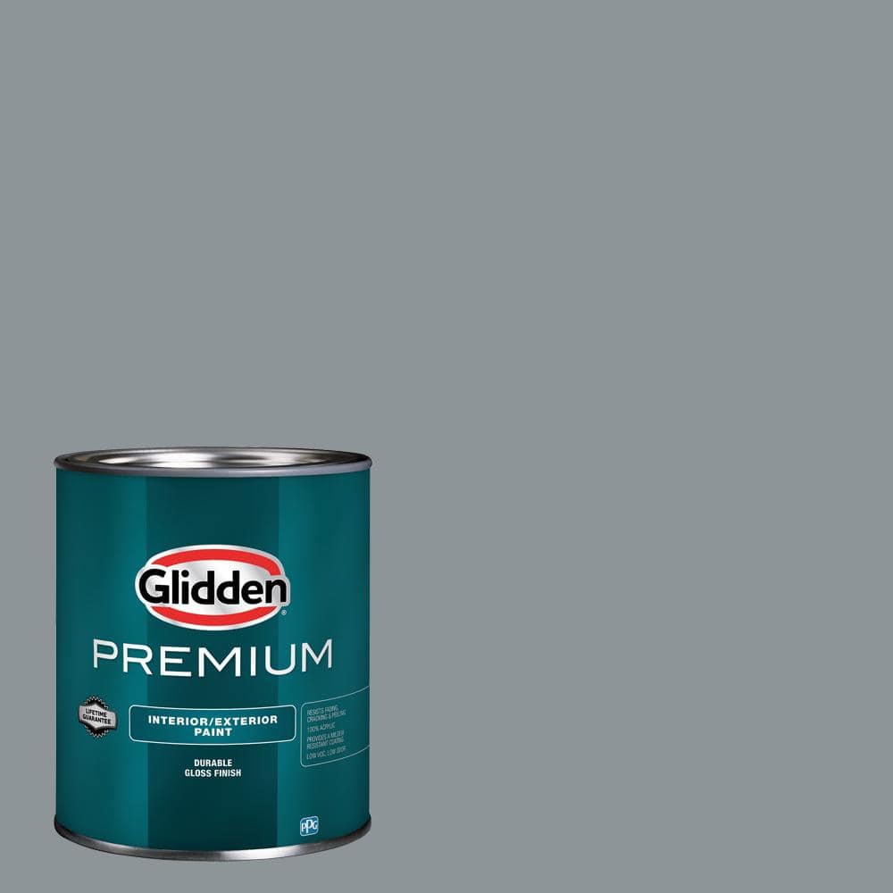 Glidden Premium 1 qt. Steeple Gray PPG1012-5 High Gloss Interior/Exterior Trim, Door and Cabinet Paint