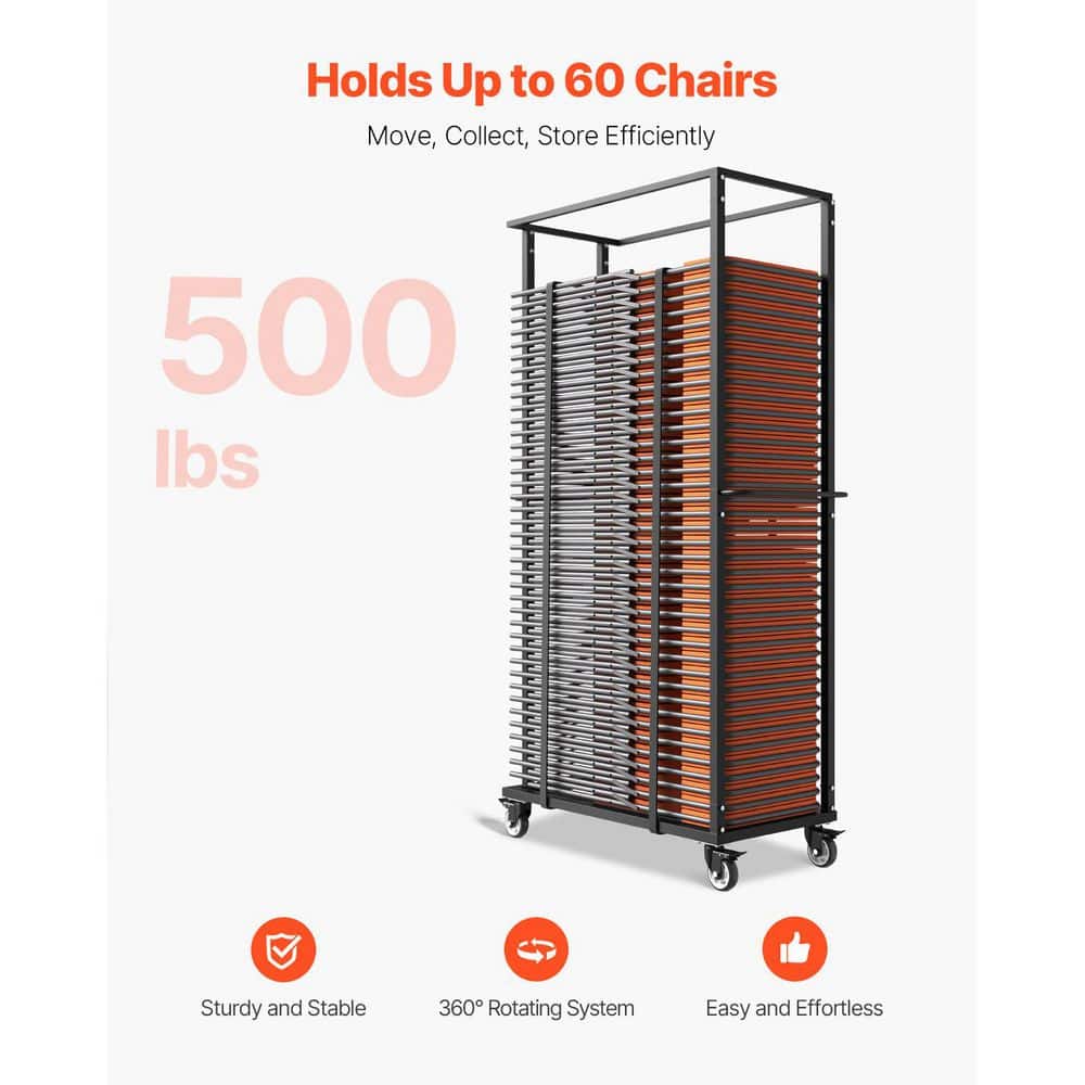 VEVOR Folding Chair Rack, 500 lbs. Capacity, Heavy-Duty Chair Cart for 60 Chairs, Metal Chair Storage Dolly Chair Holder (2)