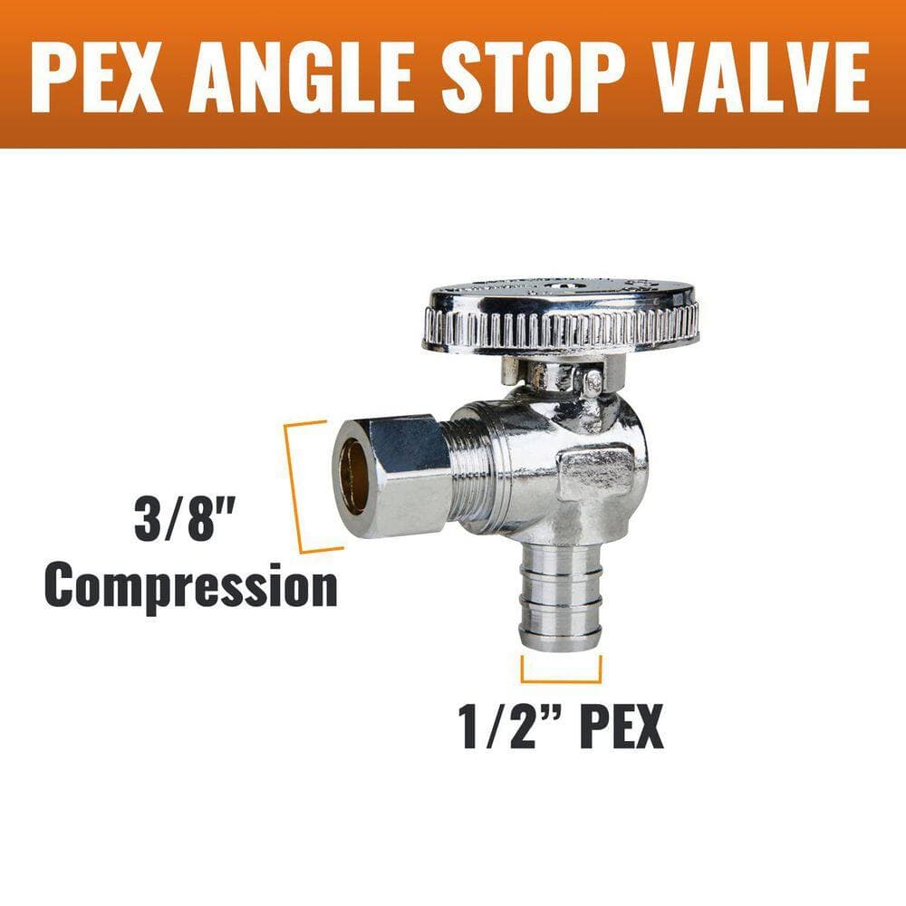 Wudkey 10-Piece PEX Angle Stop Valve Set with Quarter Turn Handle in Chrome Plated Brass (2)