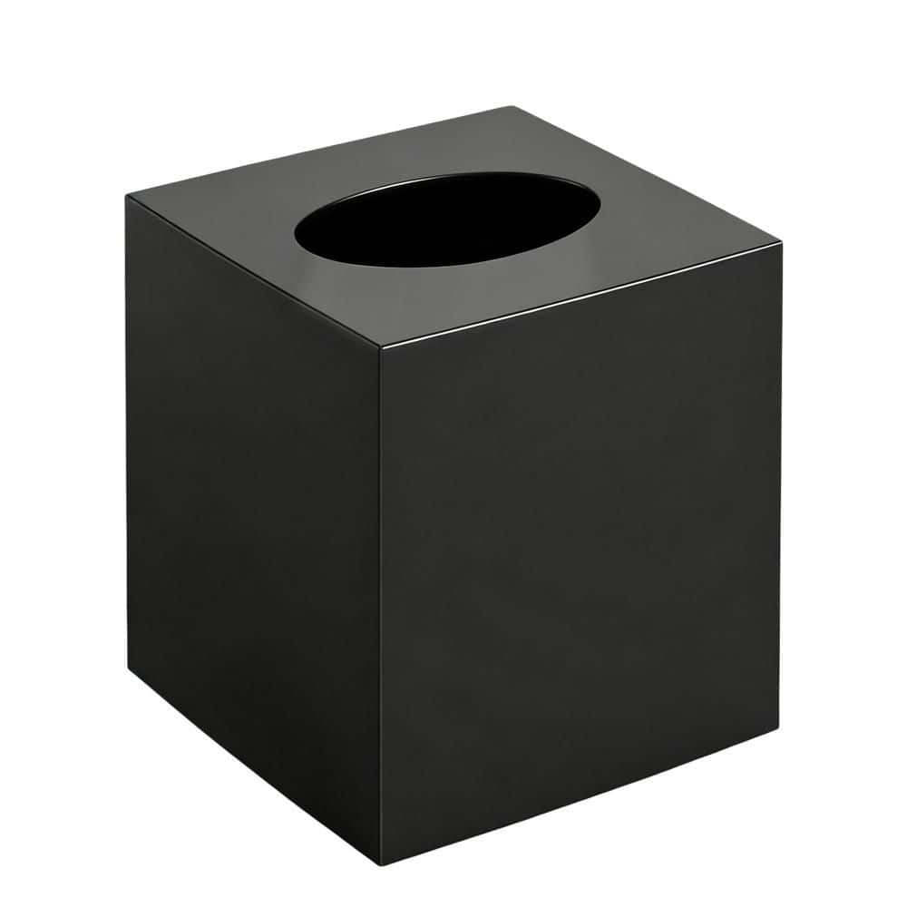 Esepony Acrylic Tissue Box Cover and Napkin Dispenser with Square for Bathroom Vanity Countertop, Bedroom, Desk and Office,Black