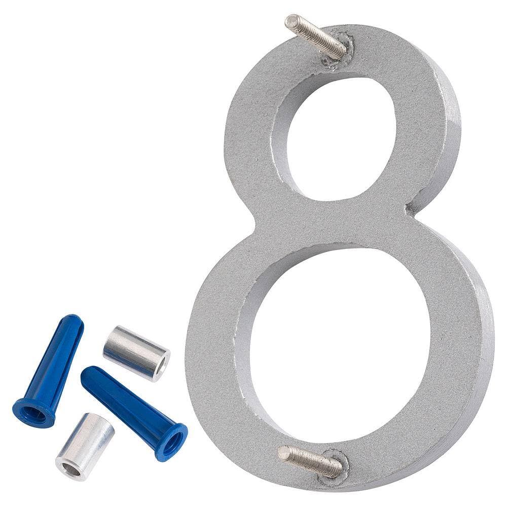 Montague Metal Products 8 in. Silver Aluminum floating or flat Modern House Numbers 0-9 - 8 (2)
