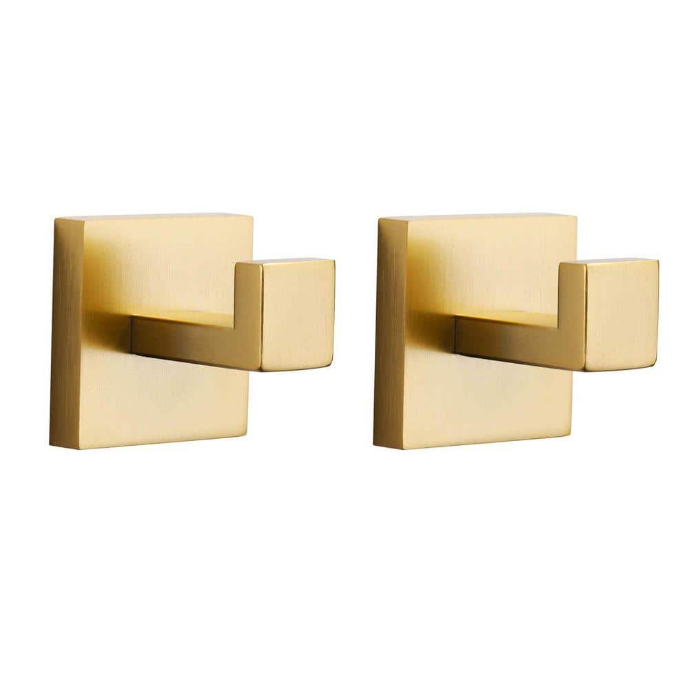 VEVETTA (2-Pack) Wall Mount Stainless Steel J-Hook Towel Hook Bath Hook in Brushed Gold (1)