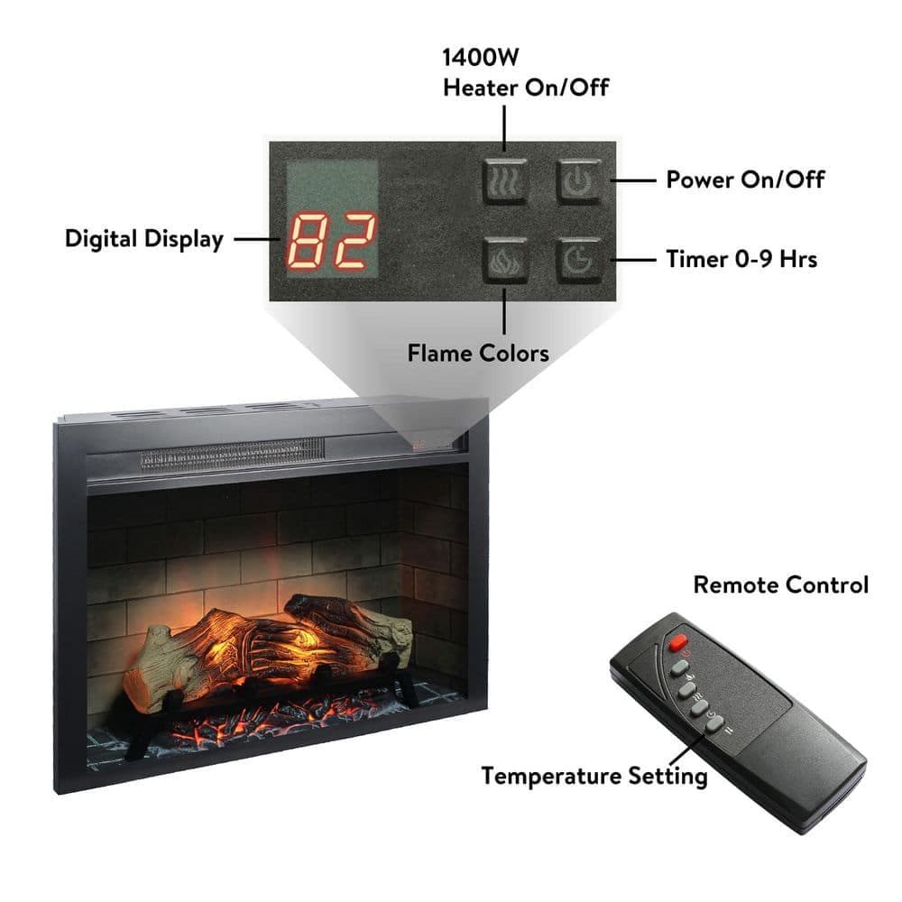 Kadehome 28 in. 5,018 BTU Recessed Electric Fireplace Insert with Overheat Protection, Brightness Adjustment (2)