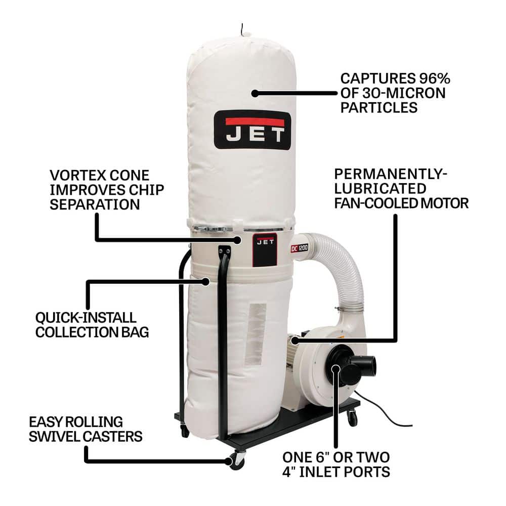 Jet DC-1200VX-BK1 2HP 1PH 230V DUST COLLECTOR POWER TOOL AND 30-MICRON BAG FILTER KIT (2)