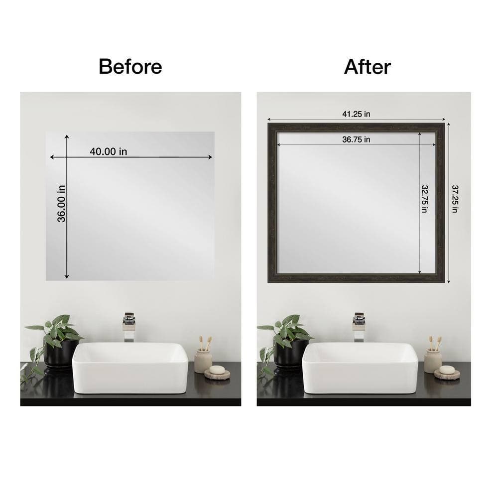 Amanti Art Mirror Makeover Shipwreck Greywash Narrow 41.25 in. W x 37.25 in. H Bathroom Mirror Frame Border Kit-Fits a 40x36 mirror (2)