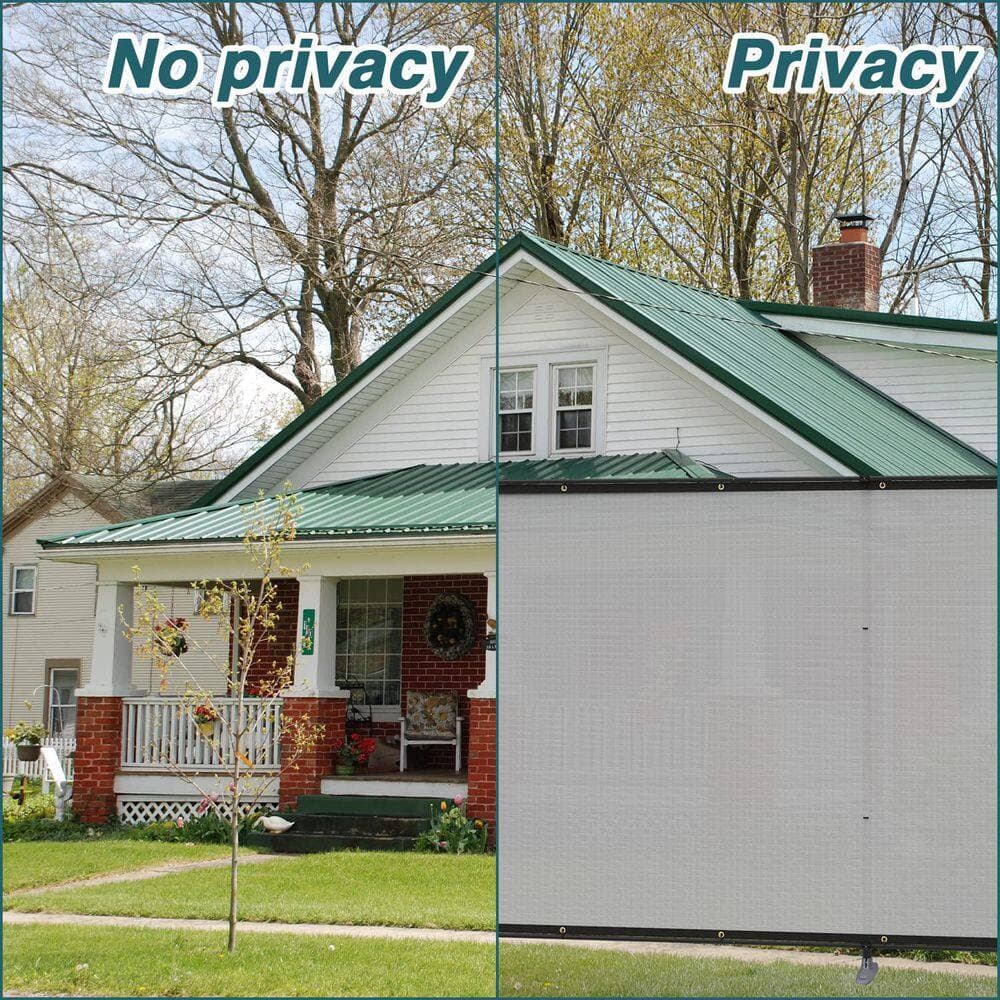 ECOOPTS 5 ft. x 12 ft. HDPE Privacy Fence Screen Set with Poles and Rails Ground Spikes Fence Kit for Garden, Pool, Patio, Gray (2)