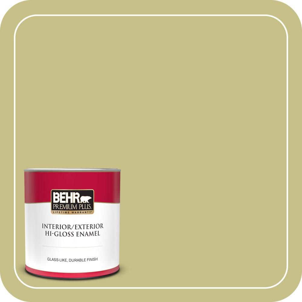 BEHR PREMIUM PLUS 1 qt. #PPU9-11 Wheat Grass Hi-Gloss Enamel Interior/Exterior Paint & Primer (1)