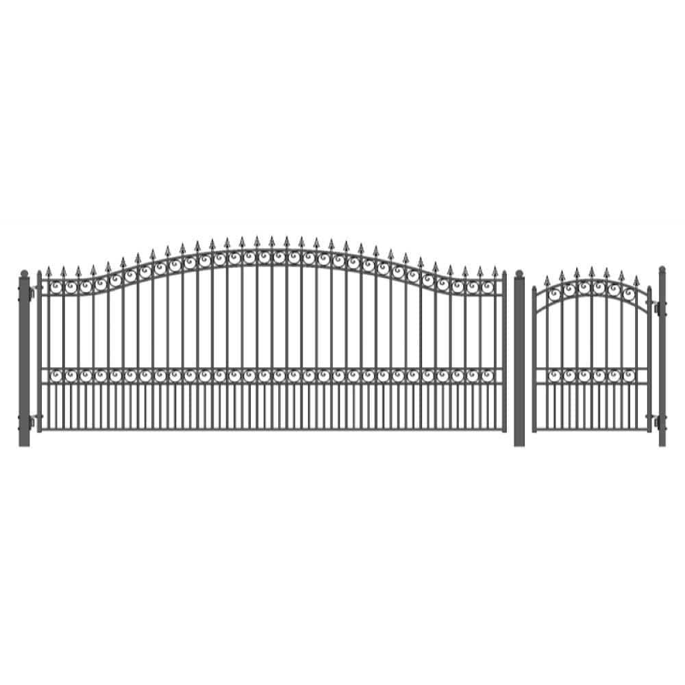 ALEKO London Style 18 ft. x 5 ft. Black Steel Single Swing Driveway Gate with Pedestrian Gate (1)