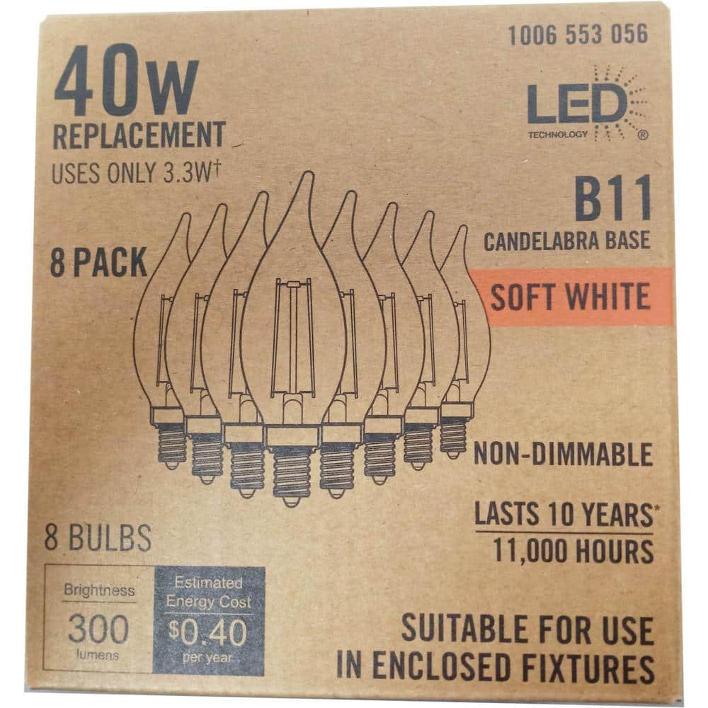Unbranded 40-Watt Equivalent B11 Non-Dimmable CEC Clear Glass Filament Vintage Edison LED Light Bulb Soft White 2700K (8-Pack) (3)