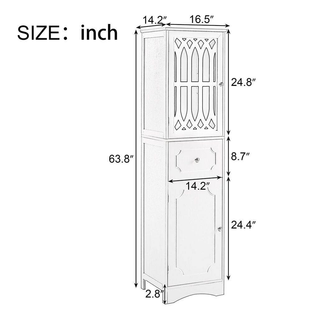 Dueyeeri 17 in. W x 14 in. D x 64 in. H Gray MDF Linen Cabinet with Drawer and Door in Gray (2)