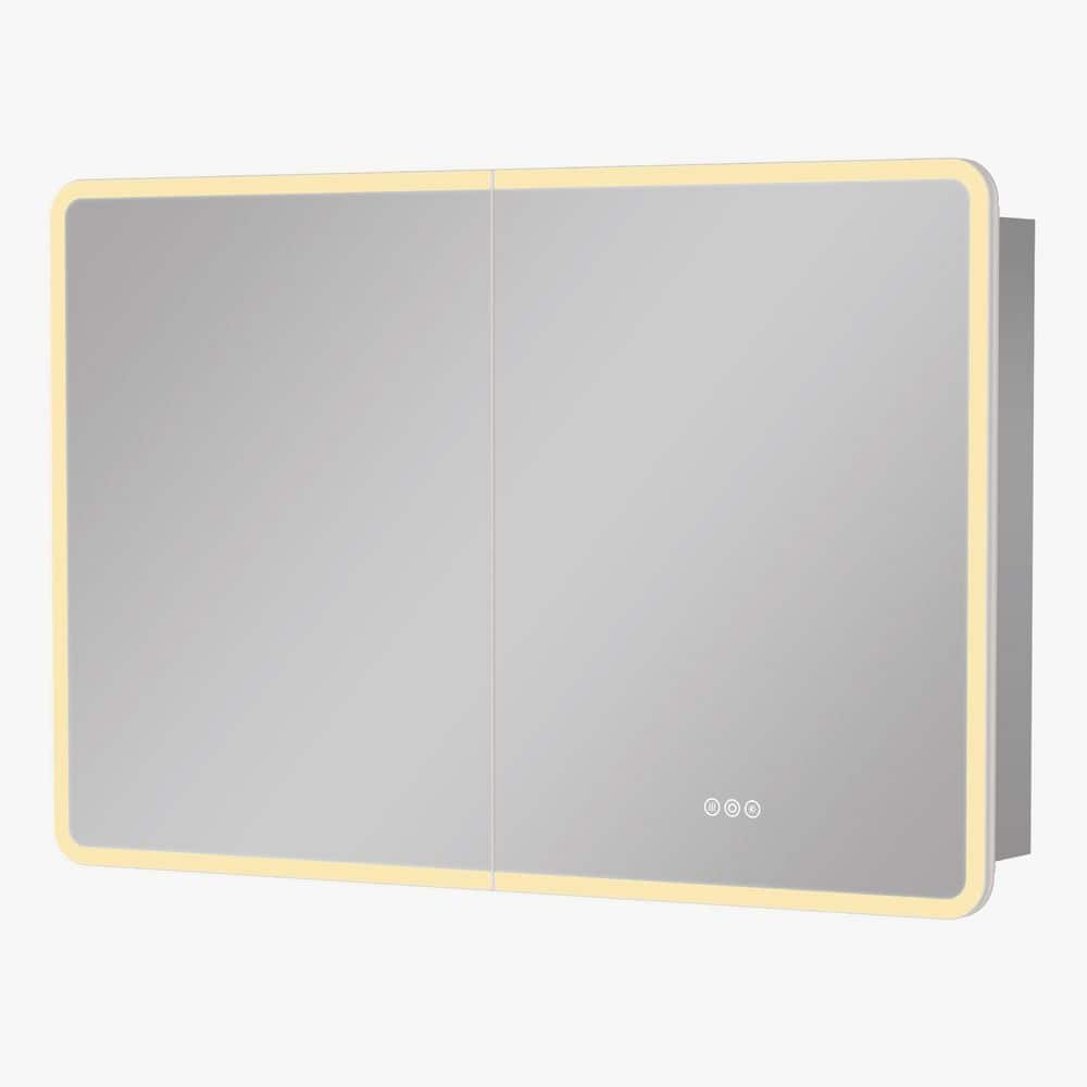 Buruis 48 in. W x 32 in. H Silver LED Rectangular Aluminum Medicine Cabinet with Mirror, Wall/Recessed, ETL Certified (1)
