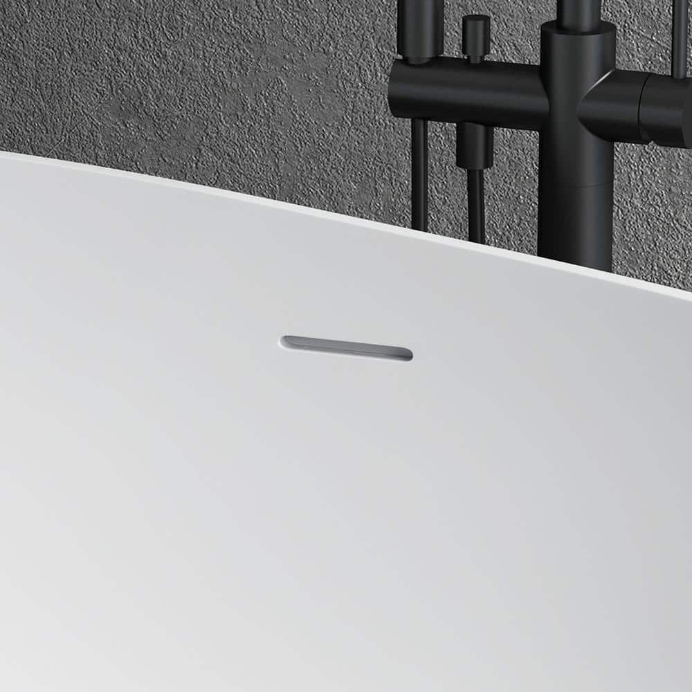 JimsMaison 63 in. x 37.4 in. Stone Resin Freestanding Double Slipper Flatbottom Soaking Bathtub in Matte White (3)